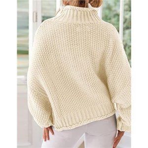 ZESICA Women's Chunky Knit Turtleneck Sweater - Batwing Sleeve, Oversized Pullover, Long Sleeve Winter Top - View #7